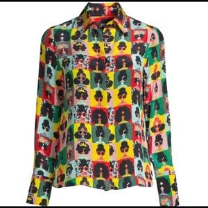 Alice and Olivia Willa Stace Face Silk Placket Top